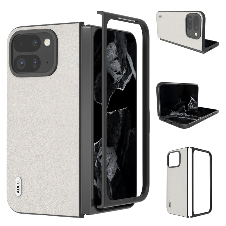 For Google Pixel 9 Pro Fold ABEEL Genuine Leather Wave Black Edge Phone Case(Grey)