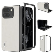 For Google Pixel 9 Pro Fold ABEEL Genuine Leather Wave Black Edge Phone Case(Grey)