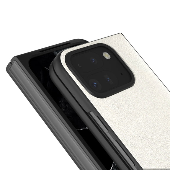 For Google Pixel 9 Pro Fold ABEEL Genuine Leather Wave Black Edge Phone Case(Grey)