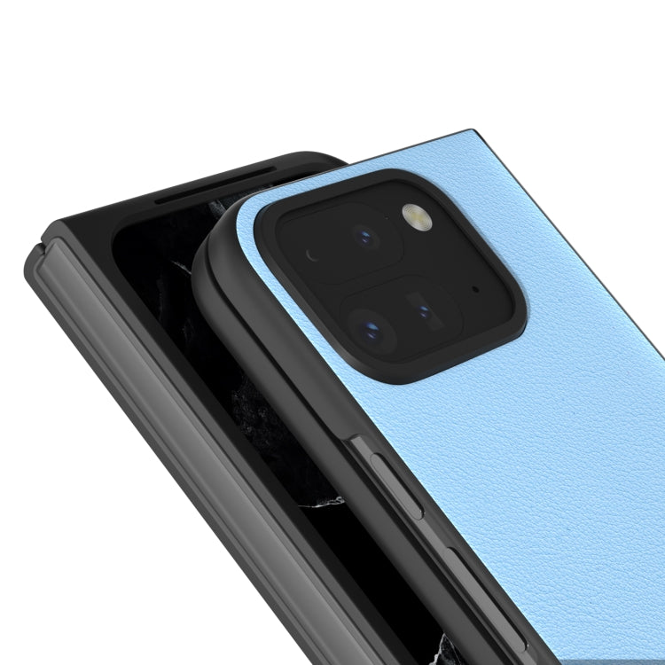 For Google Pixel 9 Pro Fold ABEEL Genuine Leather Wave Black Edge Phone Case(Blue)