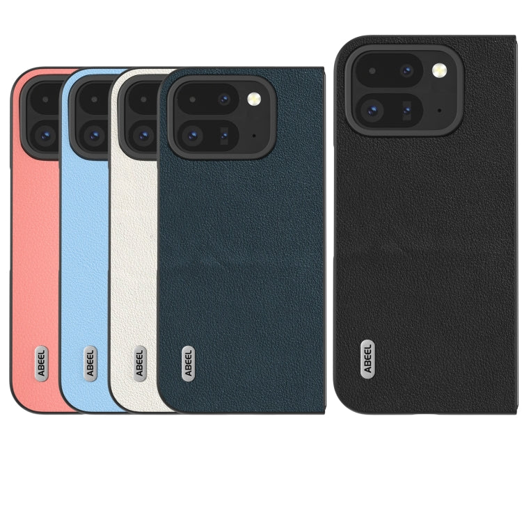 For Google Pixel 9 Pro Fold ABEEL Genuine Leather Wave Black Edge Phone Case(Blue)
