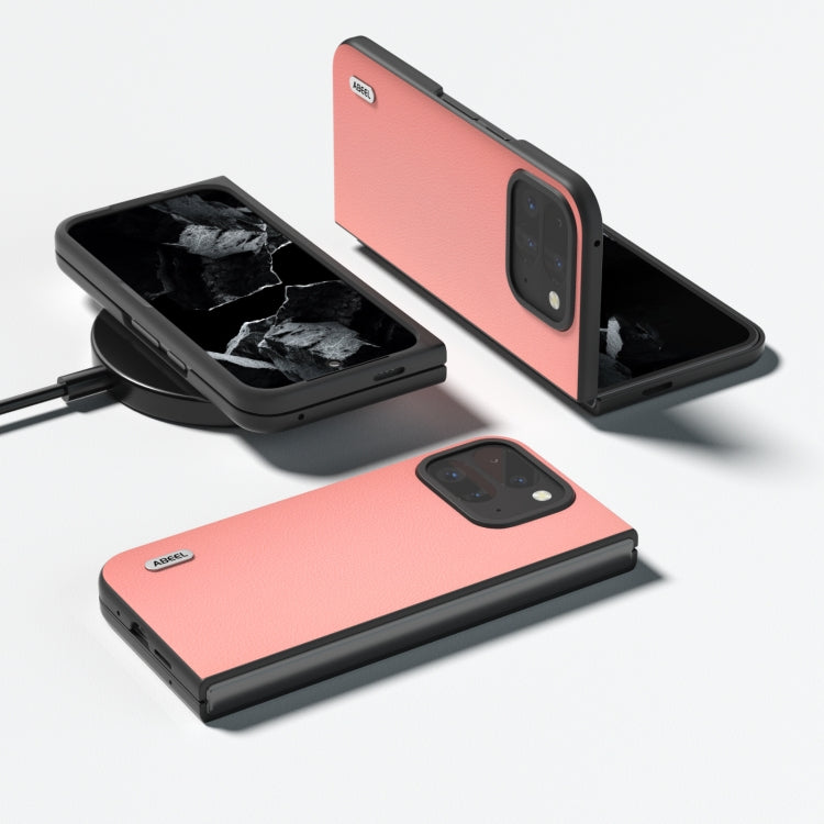 For Google Pixel 9 Pro Fold ABEEL Genuine Leather Wave Black Edge Phone Case(Pink)