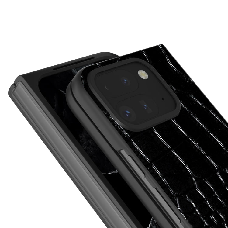 For Google Pixel 9 Pro Fold ABEEL Genuine Leather Crocodile Pattern Black Edge Phone Case(Black)