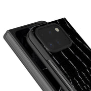 For Google Pixel 9 Pro Fold ABEEL Genuine Leather Crocodile Pattern Black Edge Phone Case(Black)