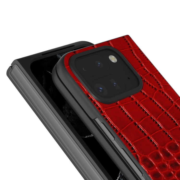 For Google Pixel 9 Pro Fold ABEEL Genuine Leather Crocodile Pattern Black Edge Phone Case(Red)