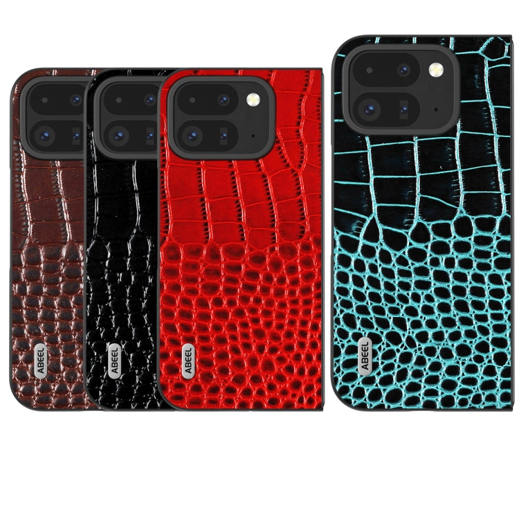 For Google Pixel 9 Pro Fold ABEEL Genuine Leather Crocodile Pattern Black Edge Phone Case(Red)