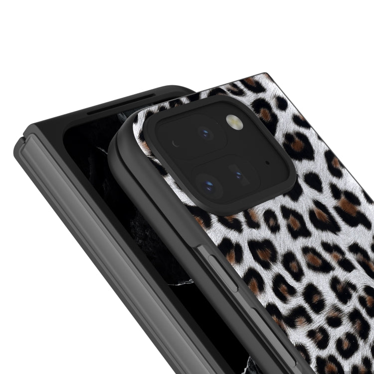 For Google Pixel 9 Pro Fold Black Frame Leopard Full Coverage Phone Case(Silver Leopard)