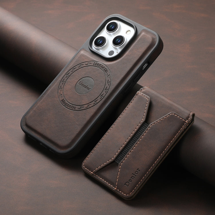 For iPhone 15 Pro Max Denior D17 Skin Feel MagSafe Detachable Card Slot Phone Case(Brown)
