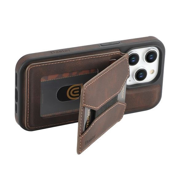 For iPhone 15 Pro Max Denior D17 Skin Feel MagSafe Detachable Card Slot Phone Case(Brown)