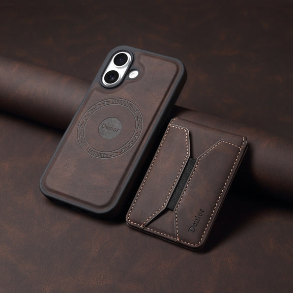 For iPhone 16 Denior D17 Skin Feel MagSafe Detachable Card Slot Phone Case(Brown)