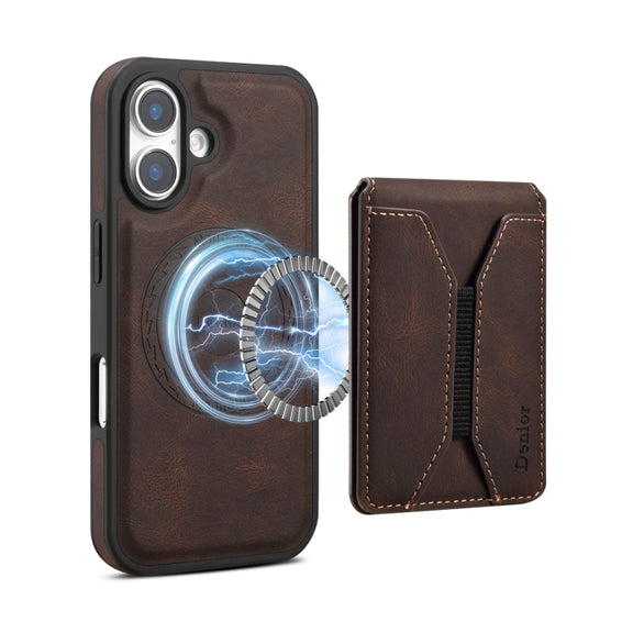 For iPhone 16 Denior D17 Skin Feel MagSafe Detachable Card Slot Phone Case(Brown)