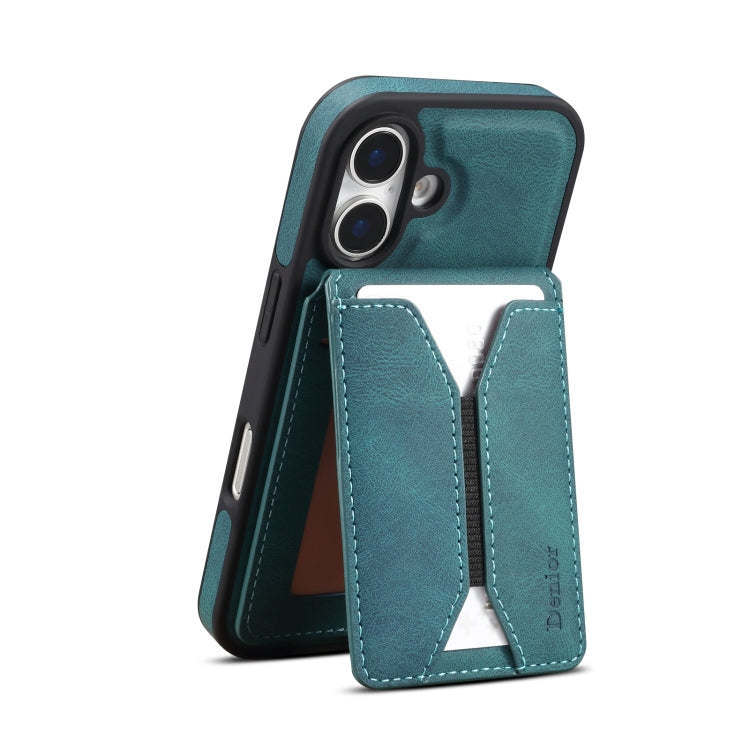 For iPhone 16 Plus Denior D17 Skin Feel MagSafe Detachable Card Slot Phone Case(Blue)