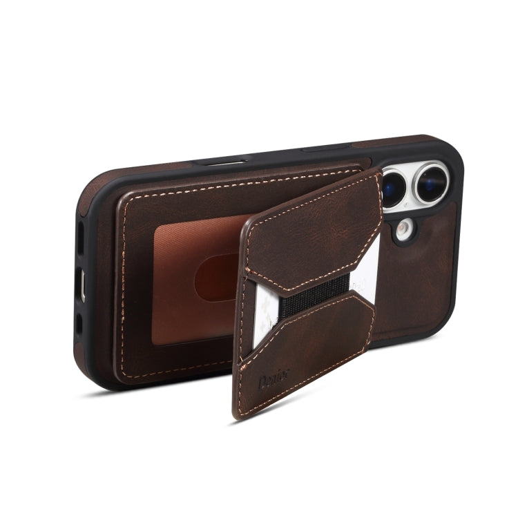 For iPhone 16 Plus Denior D17 Skin Feel MagSafe Detachable Card Slot Phone Case(Brown)