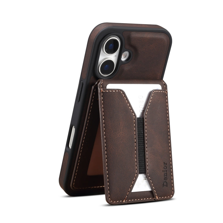 For iPhone 16 Plus Denior D17 Skin Feel MagSafe Detachable Card Slot Phone Case(Brown)