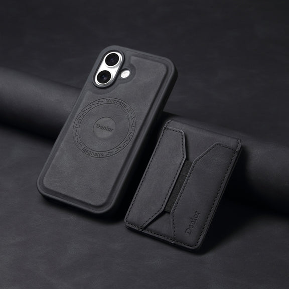For iPhone 16 Plus Denior D17 Skin Feel MagSafe Detachable Card Slot Phone Case(Black)