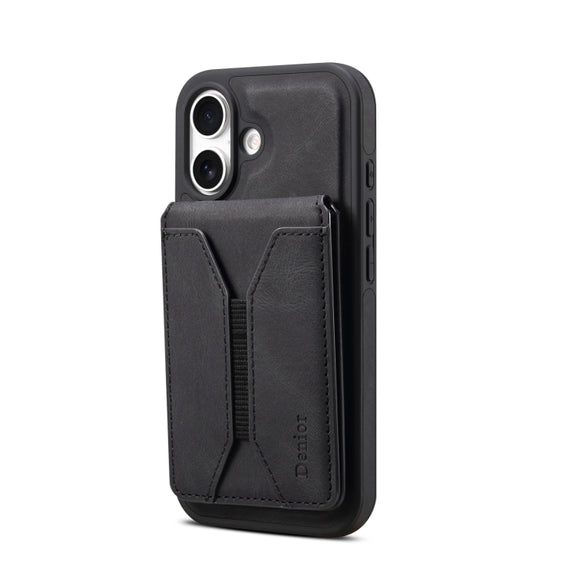 For iPhone 16 Plus Denior D17 Skin Feel MagSafe Detachable Card Slot Phone Case(Black)