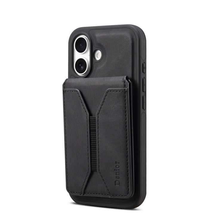 For iPhone 16 Plus Denior D17 Skin Feel MagSafe Detachable Card Slot Phone Case(Black)