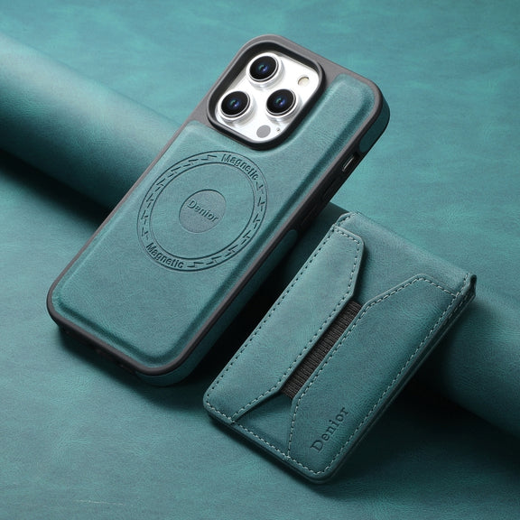 For iPhone 16 Pro Denior D17 Skin Feel MagSafe Detachable Card Slot Phone Case(Blue)