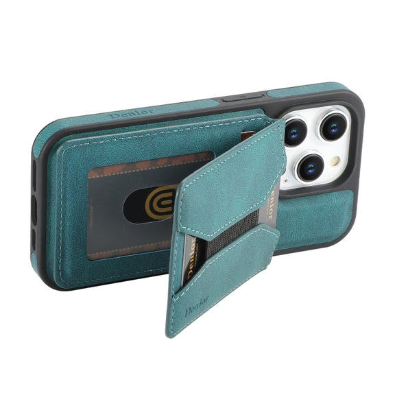 For iPhone 16 Pro Denior D17 Skin Feel MagSafe Detachable Card Slot Phone Case(Blue)