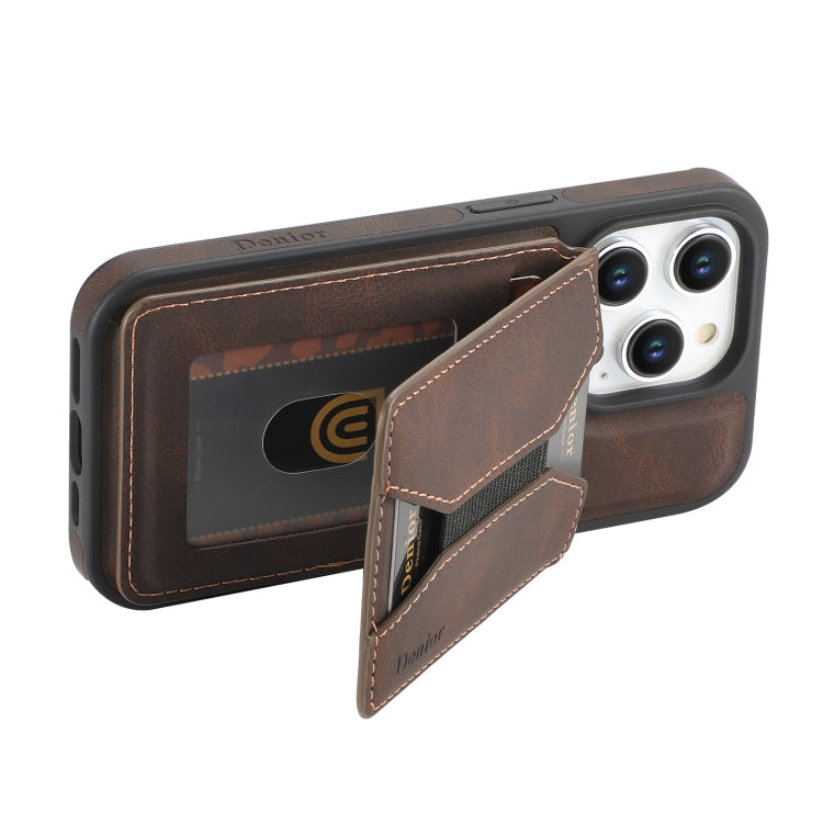 For iPhone 16 Pro Denior D17 Skin Feel MagSafe Detachable Card Slot Phone Case(Brown)