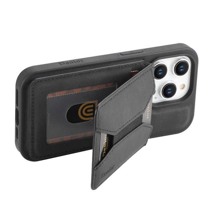 For iPhone 16 Pro Denior D17 Skin Feel MagSafe Detachable Card Slot Phone Case(Black)