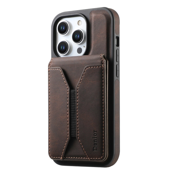 For iPhone 16 Pro Max Denior D17 Skin Feel MagSafe Detachable Card Slot Phone Case(Brown)