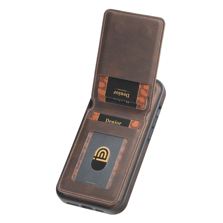For iPhone 16 Pro Max Denior D17 Skin Feel MagSafe Detachable Card Slot Phone Case(Brown)