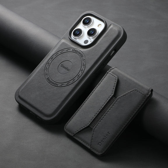 For iPhone 16 Pro Max Denior D17 Skin Feel MagSafe Detachable Card Slot Phone Case(Black)