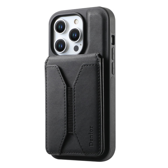 For iPhone 16 Pro Max Denior D17 Skin Feel MagSafe Detachable Card Slot Phone Case(Black)