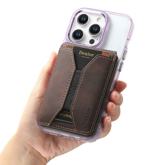 Denior V11 VV MagSafe Magnetic Phone PU Card Sleeve(Brown)