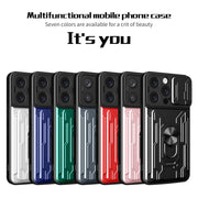 For iPhone 16 Pro Max Sliding Camshield TPU+PC Phone Case with Card Slot(Blue)