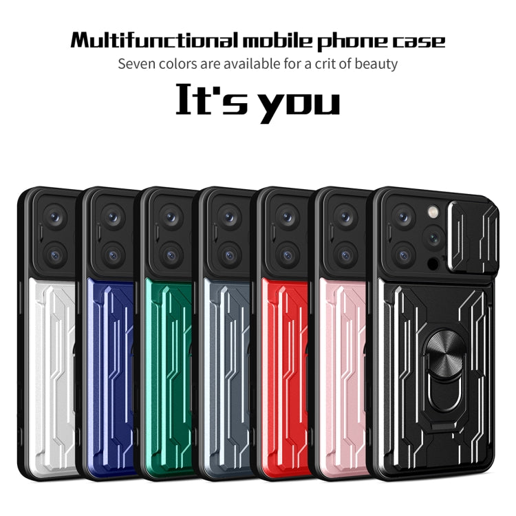 For iPhone 16 Pro Sliding Camshield TPU+PC Phone Case with Card Slot(White)