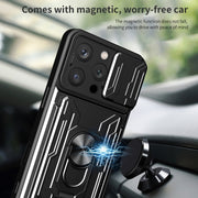 For iPhone 16 Pro Sliding Camshield TPU+PC Phone Case with Card Slot(White)