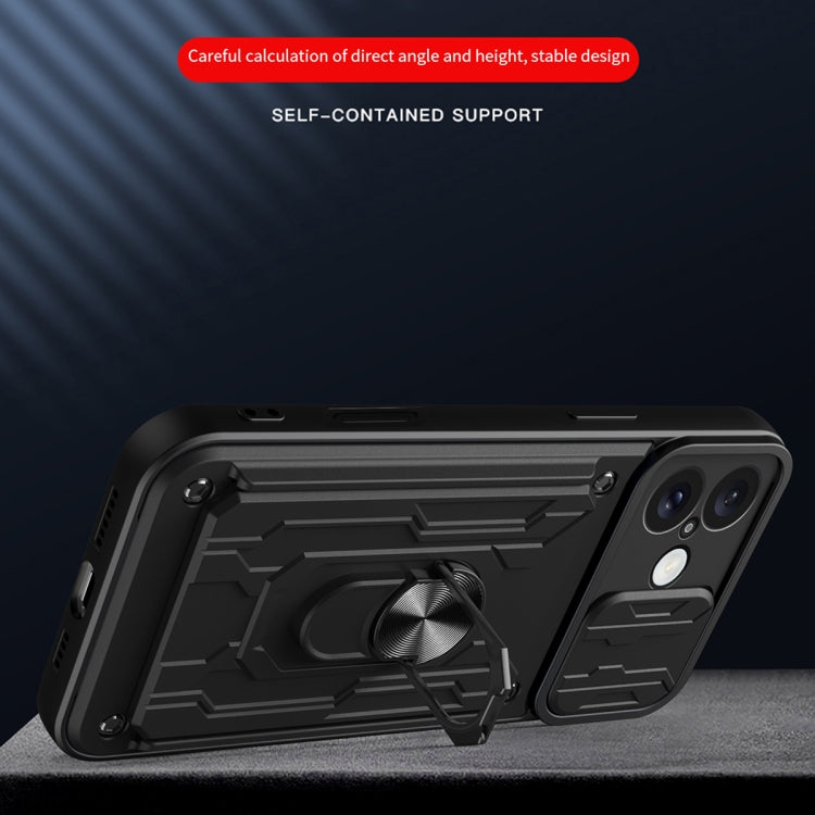 For iPhone 16 Plus Sliding Camshield TPU+PC Phone Case with Card Slot(Grey)