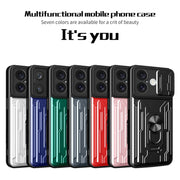 For iPhone 16 Sliding Camshield TPU+PC Phone Case with Card Slot(Rose Gold)