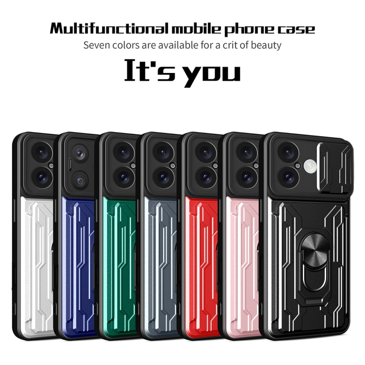For iPhone 16 Sliding Camshield TPU+PC Phone Case with Card Slot(Rose Gold)