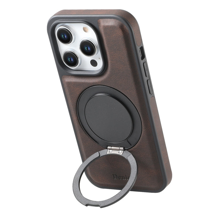 For iPhone 15 Pro Max Denior A14 Skin Feel Rotating Holder MagSafe Phone Case(Brown)