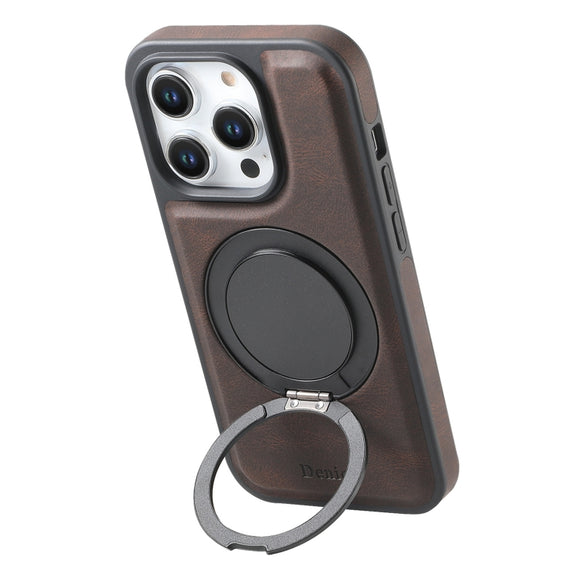 For iPhone 15 Pro Max Denior A14 Skin Feel Rotating Holder MagSafe Phone Case(Brown)