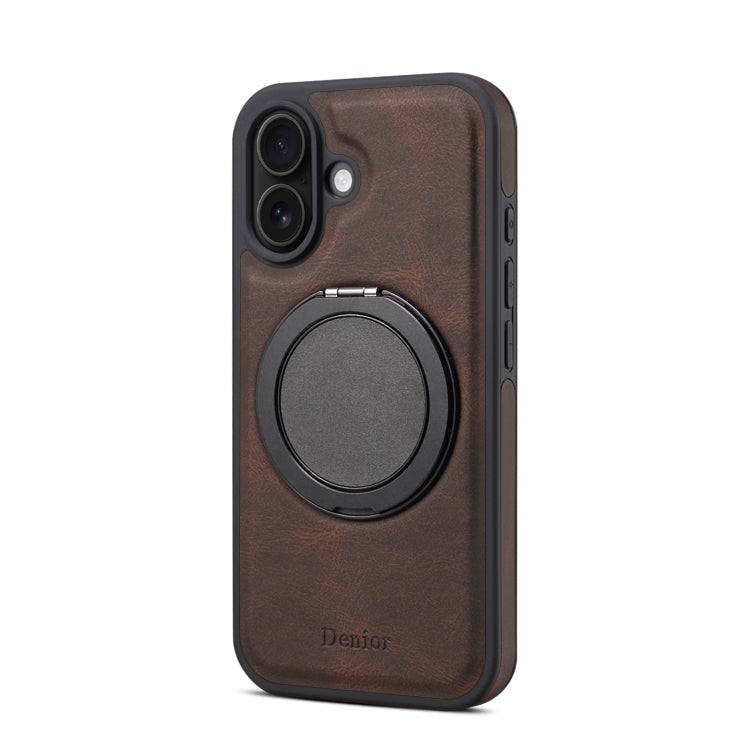 For iPhone 16 Denior A14 Skin Feel Rotating Holder MagSafe Phone Case(Brown)