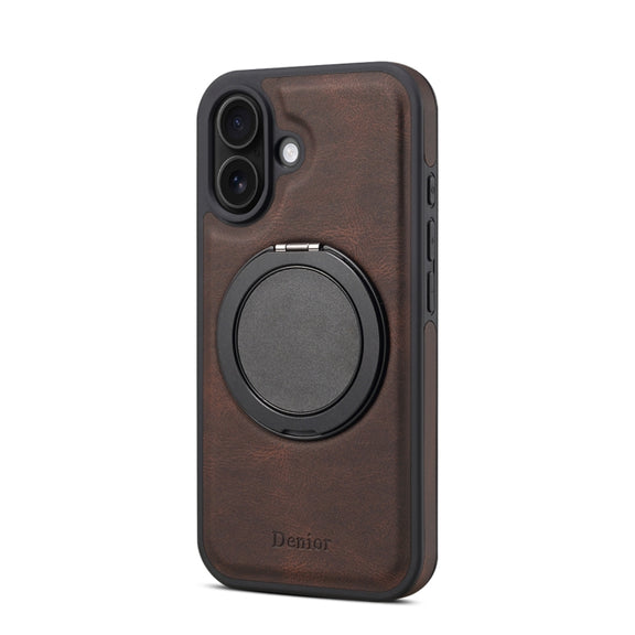 For iPhone 16 Denior A14 Skin Feel Rotating Holder MagSafe Phone Case(Brown)
