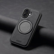 For iPhone 16 Denior A14 Skin Feel Rotating Holder MagSafe Phone Case(Black)