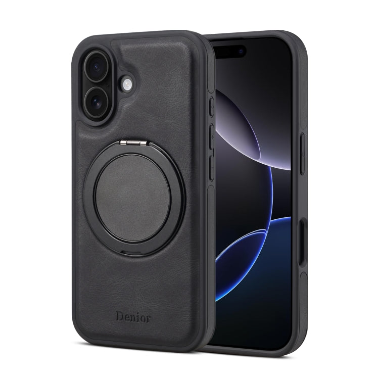 For iPhone 16 Denior A14 Skin Feel Rotating Holder MagSafe Phone Case(Black)