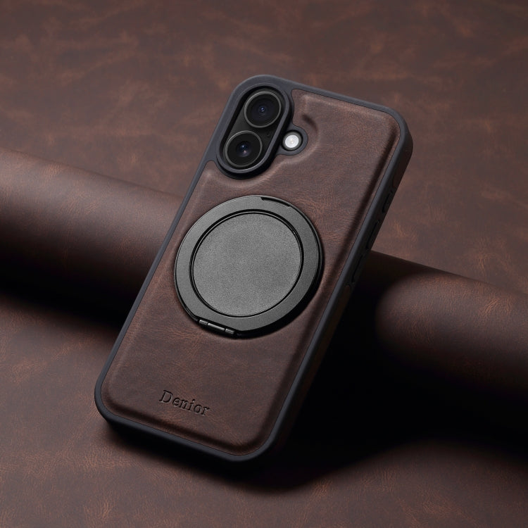 For iPhone 16 Plus Denior A14 Skin Feel Rotating Holder MagSafe Phone Case(Brown)