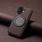 For iPhone 16 Plus Denior A14 Skin Feel Rotating Holder MagSafe Phone Case(Brown)