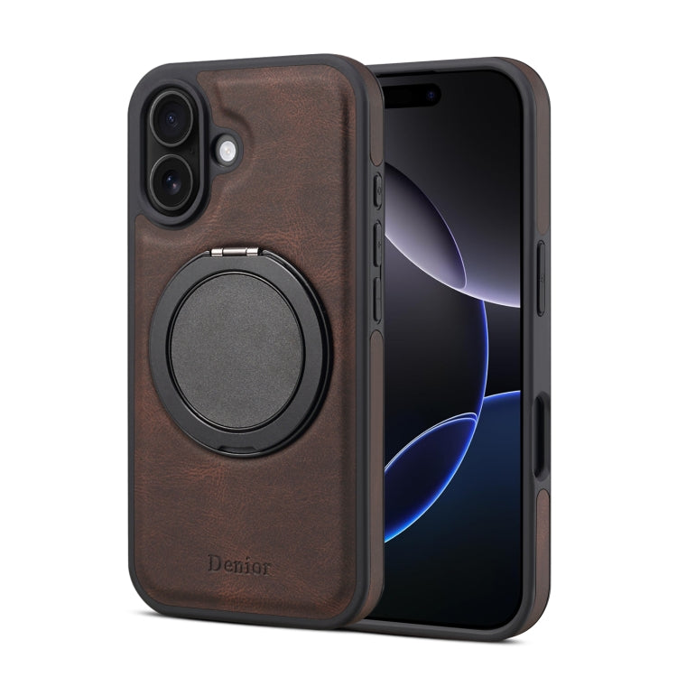 For iPhone 16 Plus Denior A14 Skin Feel Rotating Holder MagSafe Phone Case(Brown)