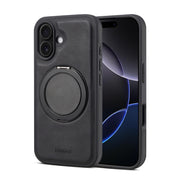 For iPhone 16 Plus Denior A14 Skin Feel Rotating Holder MagSafe Phone Case(Black)
