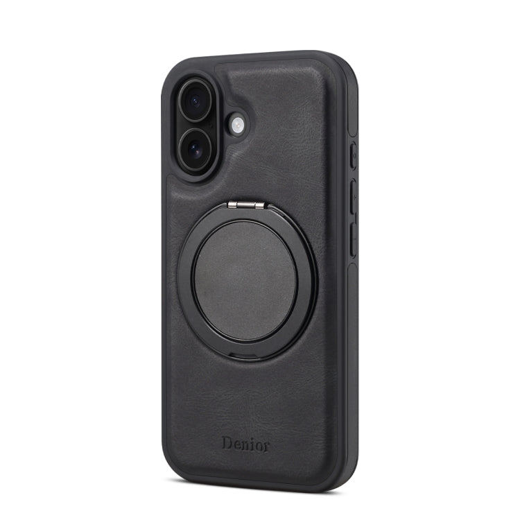 For iPhone 16 Plus Denior A14 Skin Feel Rotating Holder MagSafe Phone Case(Black)