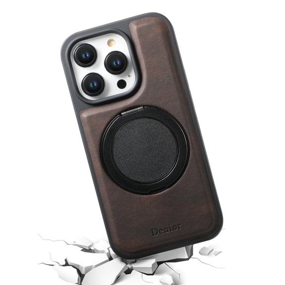 For iPhone 16 Pro Denior A14 Skin Feel Rotating Holder MagSafe Phone Case(Brown)