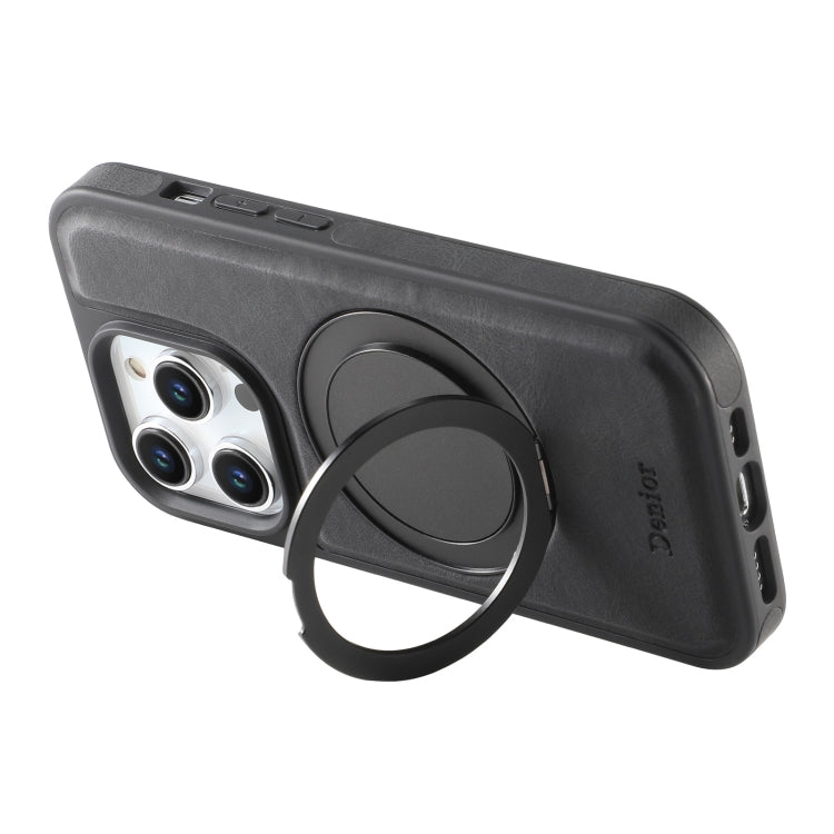 For iPhone 16 Pro Denior A14 Skin Feel Rotating Holder MagSafe Phone Case(Black)