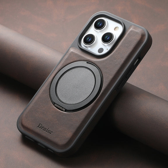For iPhone 16 Pro Max Denior A14 Skin Feel Rotating Holder MagSafe Phone Case(Brown)
